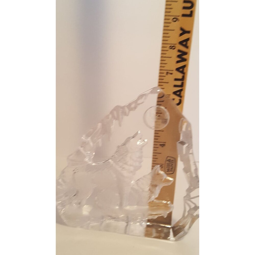 Crystal Etched Howling Wolves Sculpture Paperweight Clear 6.5 X 6.5 - Picture 8 of 8
